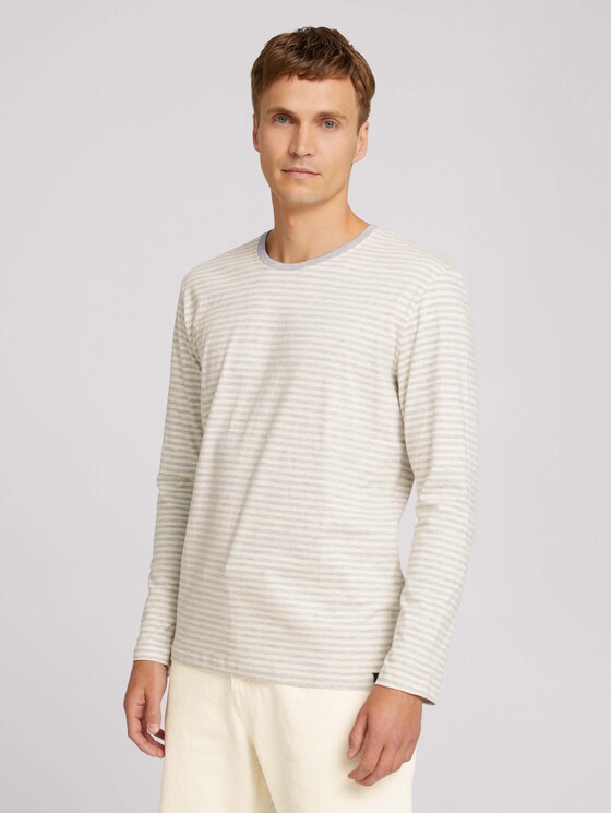 Gestreiftes Langarmshirt - Männer - buttercream grindle stripe Gestreiftes Langarmshirt - Männer - buttercream grindle stripe - 1 - TOM TAILOR