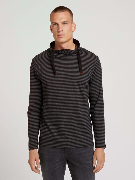 Gestreiftes Langarmshirt mit Stehkragen - Männer - black grey grindle stripe Gestreiftes Langarmshirt mit Stehkragen - Männer - black grey grindle stripe - 1 - TOM TAILOR