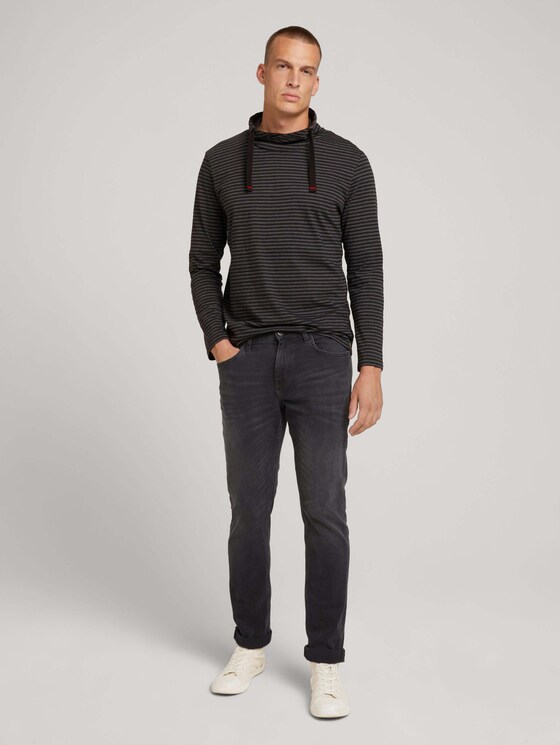 Gestreiftes Langarmshirt mit Stehkragen - Männer - black grey grindle stripe Gestreiftes Langarmshirt mit Stehkragen - Männer - black grey grindle stripe - 3 - TOM TAILOR