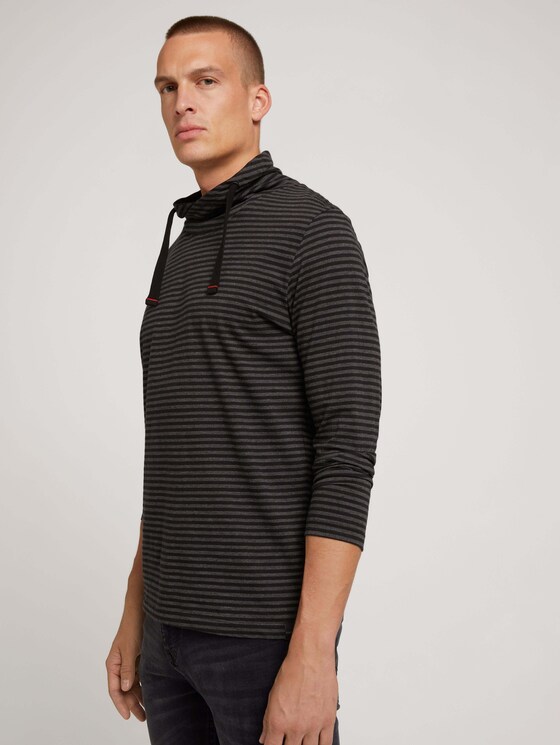 Gestreiftes Langarmshirt mit Stehkragen - Männer - black grey grindle stripe Gestreiftes Langarmshirt mit Stehkragen - Männer - black grey grindle stripe - 5 - TOM TAILOR