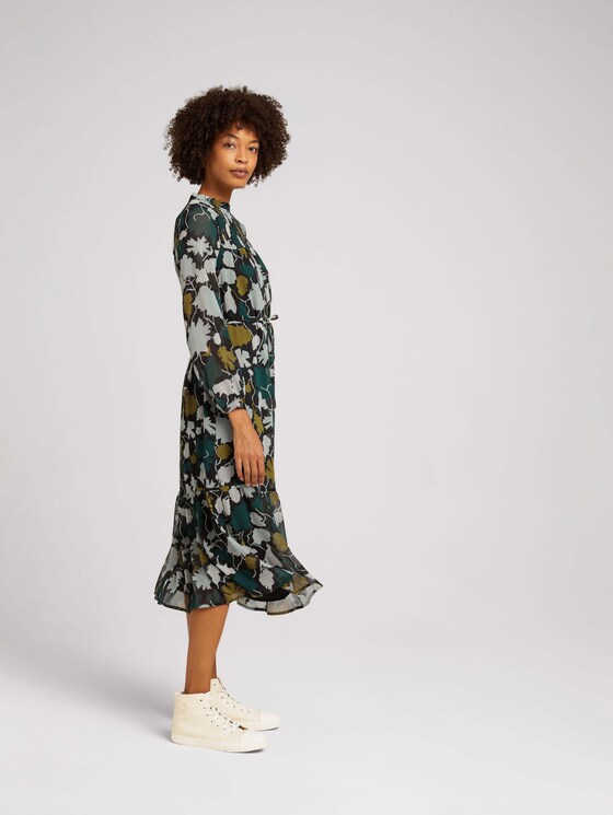 Gemustertes Midi Blusenkleid mit recyceltem Polyester - Frauen - green large floral design Gemustertes Midi Blusenkleid mit recyceltem Polyester - Frauen - green large floral design - 3 - TOM TAILOR