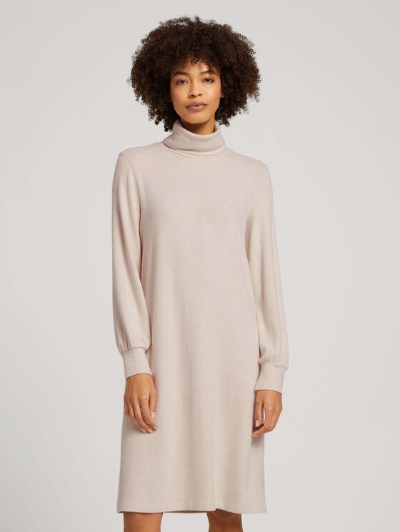 Meliertes Minikleid mit Rollkragen - Frauen - cold beige melange Meliertes Minikleid mit Rollkragen - Frauen - cold beige melange - 1 - TOM TAILOR