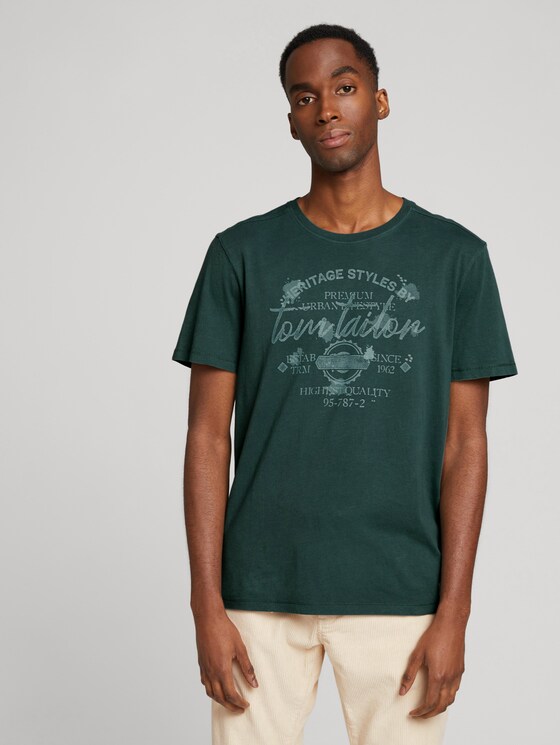 Print T-Shirt im Used Look - Männer - Dark Gable Green Print T-Shirt im Used Look - Männer - Dark Gable Green - 1 - TOM TAILOR