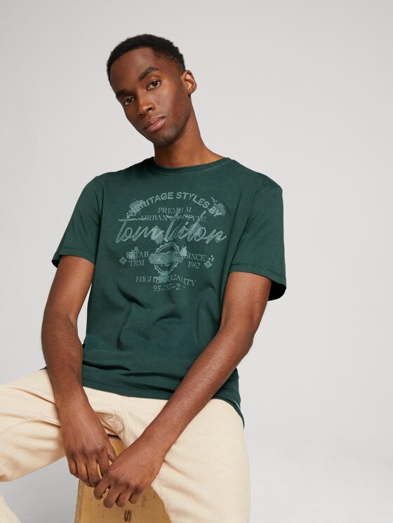 Print T-Shirt im Used Look - Männer - Dark Gable Green - 5 - TOM TAILOR
