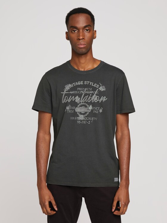 Print T-Shirt im Used Look - Männer - Tarmac Grey Print T-Shirt im Used Look - Männer - Tarmac Grey - 1 - TOM TAILOR