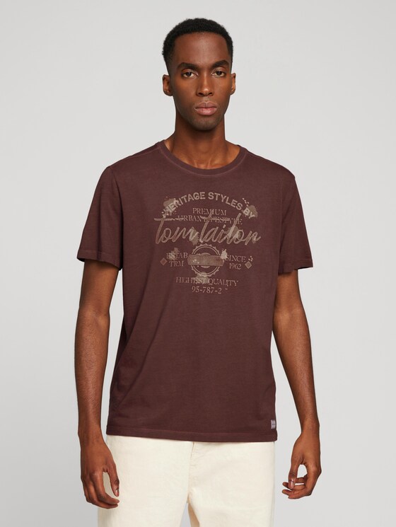 Print T-Shirt im Used Look - Männer - Decadent Bordeaux Print T-Shirt im Used Look - Männer - Decadent Bordeaux - 1 - TOM TAILOR