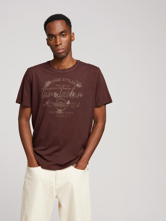 Print T-Shirt im Used Look - Männer - Decadent Bordeaux - 5 - TOM TAILOR