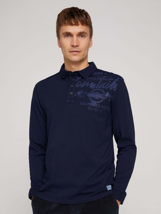 Langarm Poloshirt mit Print - Männer - Sky Captain Blue Langarm Poloshirt mit Print - Männer - Sky Captain Blue - 1 - TOM TAILOR