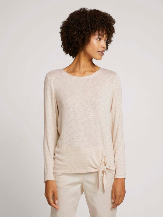 Gemêleerd shirt met lange mouwen en knoopdetail - Vrouwen - smooth light sand melange Gemêleerd shirt met lange mouwen en knoopdetail - Vrouwen - smooth light sand melange - 1 - TOM TAILOR