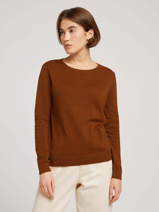 Gepunkteter Pullover aus nachhaltiger Baumwolle - Frauen - amber brown Gepunkteter Pullover aus nachhaltiger Baumwolle - Frauen - amber brown - 1 - TOM TAILOR Denim