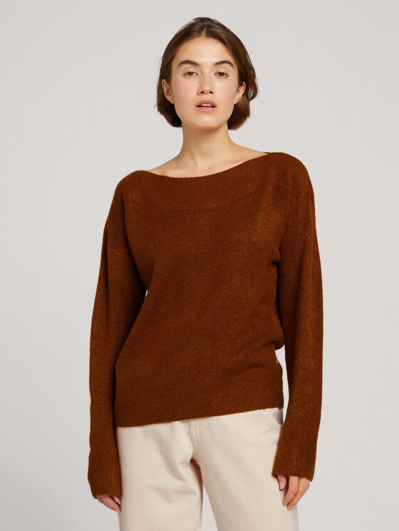 Pullover mit U-Boot Ausschnitt - Frauen - amber brown melange Pullover mit U-Boot Ausschnitt - Frauen - amber brown melange - 1 - TOM TAILOR Denim