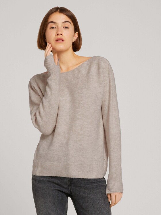 Pullover mit U-Boot Ausschnitt - Frauen - cold beige melange Pullover mit U-Boot Ausschnitt - Frauen - cold beige melange - 1 - TOM TAILOR Denim