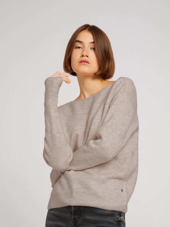 Pullover mit U-Boot Ausschnitt - Frauen - cold beige melange Pullover mit U-Boot Ausschnitt - Frauen - cold beige melange - 5 - TOM TAILOR Denim