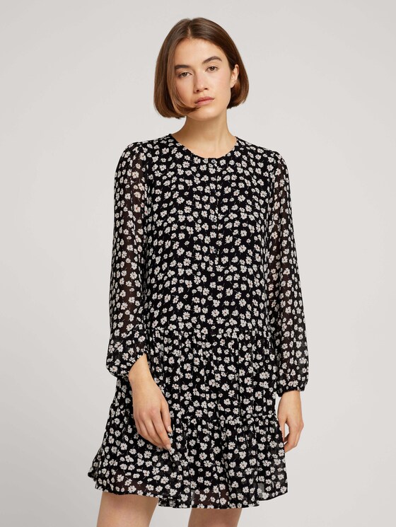 Gemustertes Kleid aus fließenden Chiffon - Frauen - black flower print Gemustertes Kleid aus fließenden Chiffon - Frauen - black flower print - 1 - TOM TAILOR Denim