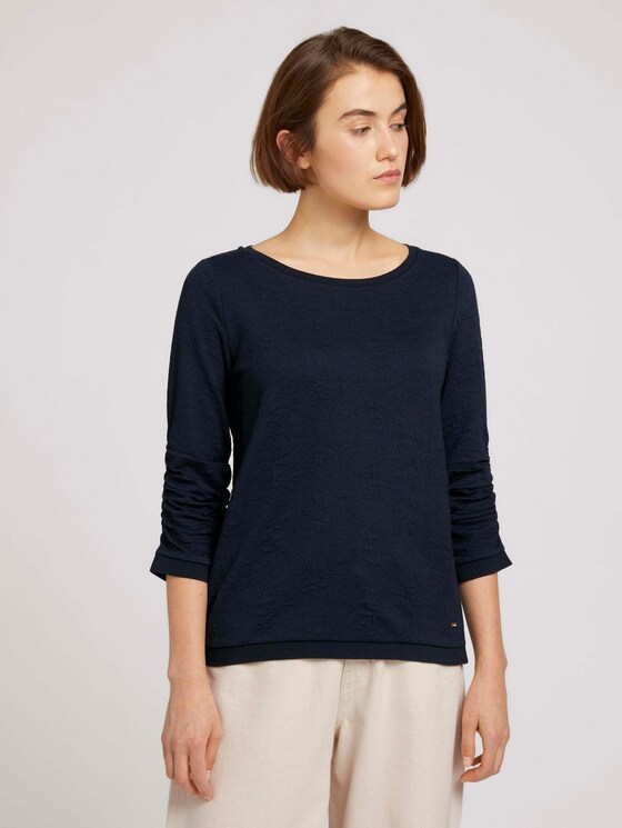 Dotted sweatshirt with ribbed cuffs - Women - Sky Captain Blue Dotted sweatshirt with ribbed cuffs - Women - Sky Captain Blue - 1 - TOM TAILOR Denim