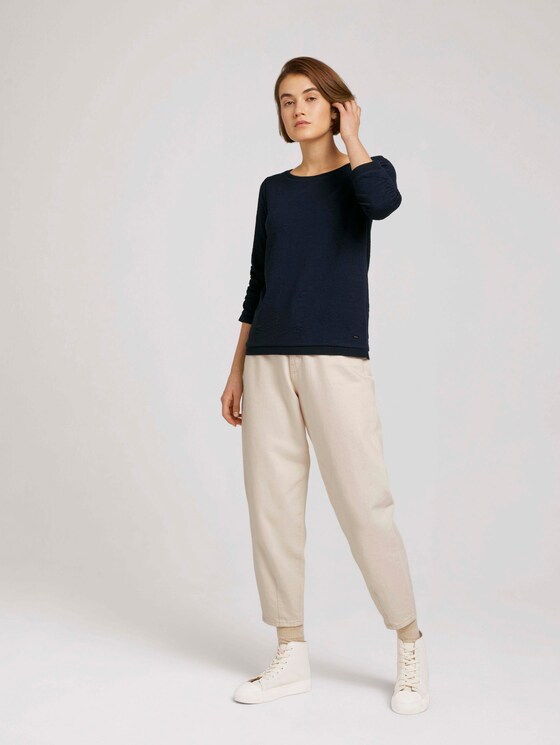 Dotted sweatshirt with ribbed cuffs - Women - Sky Captain Blue Dotted sweatshirt with ribbed cuffs - Women - Sky Captain Blue - 3 - TOM TAILOR Denim