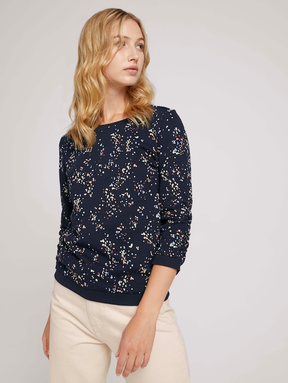 sweatshirt met stippen en geribde manchetten - Vrouwen - navy colorful stain design - 5 - TOM TAILOR Denim