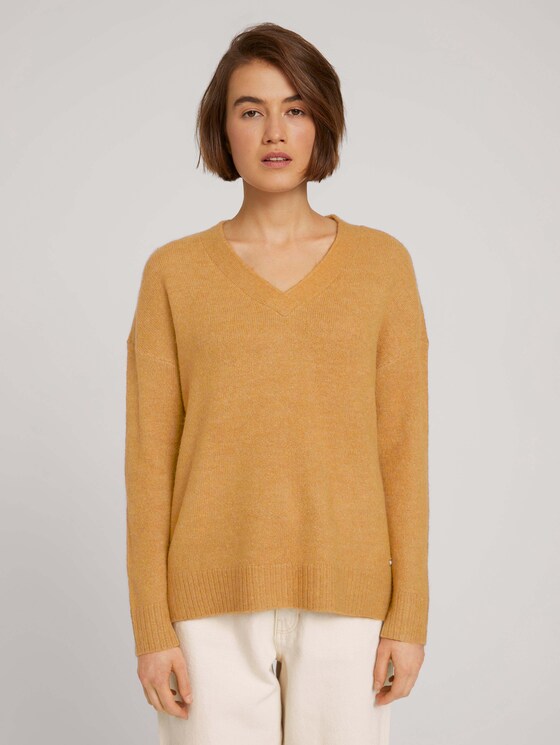 trui met V-hals - Vrouwen - camel melange trui met V-hals - Vrouwen - camel melange - 1 - TOM TAILOR Denim