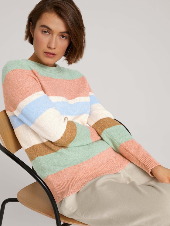 Striped sweater with ribbed cuffs - Women - multicolor blue knit stripe Striped sweater with ribbed cuffs - Women - multicolor blue knit stripe - 5 - TOM TAILOR Denim