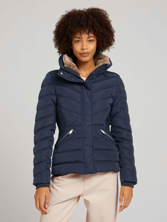 Stand-up collar puffer jacket with recycled polyester - Women - Sky Captain Blue Stand-up collar puffer jacket with recycled polyester - Women - Sky Captain Blue - 1 - TOM TAILOR