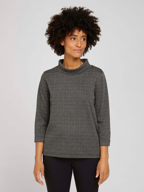 Checked sweatshirt with a turtleneck - Women - grey glencheck Checked sweatshirt with a turtleneck - Women - grey glencheck - 1 - TOM TAILOR
