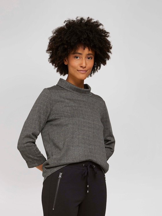 Checked sweatshirt with a turtleneck - Women - grey glencheck Checked sweatshirt with a turtleneck - Women - grey glencheck - 5 - TOM TAILOR