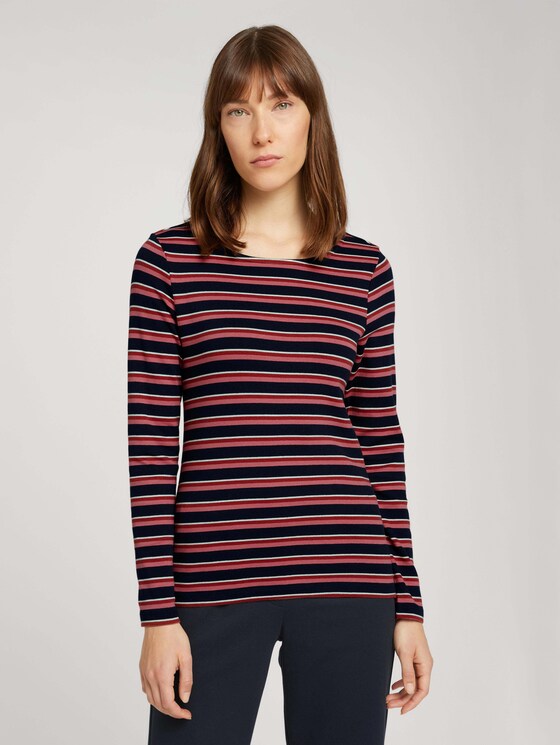 Gestreiftes Langarmshirt - Frauen - navy pink beige stripe Gestreiftes Langarmshirt - Frauen - navy pink beige stripe - 1 - TOM TAILOR