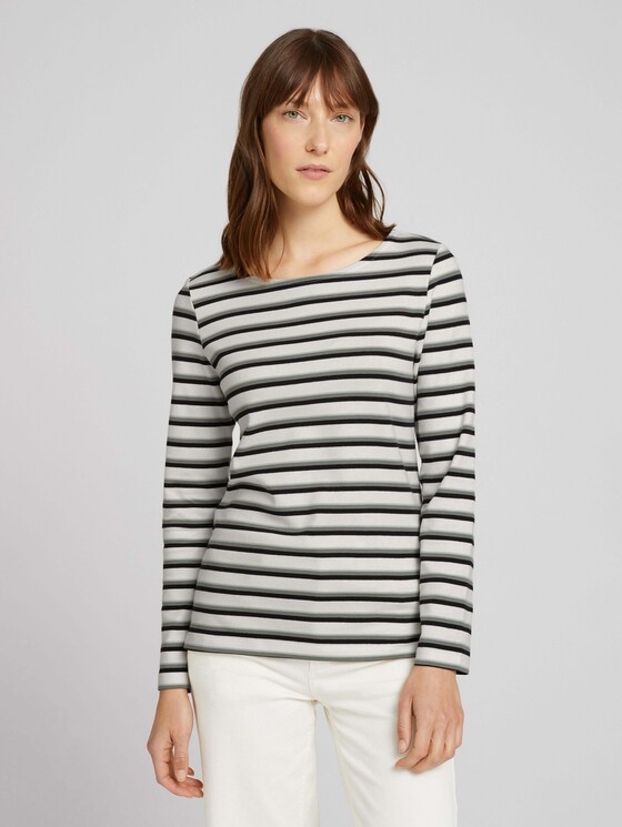 Gestreiftes Langarmshirt - Frauen - beige green stripe Gestreiftes Langarmshirt - Frauen - beige green stripe - 1 - TOM TAILOR