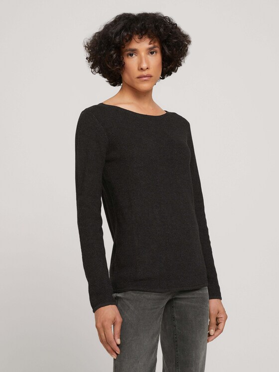 Pullover mit feinem Strickmuster - Frauen - Coal Grey Melange Pullover mit feinem Strickmuster - Frauen - Coal Grey Melange - 1 - TOM TAILOR