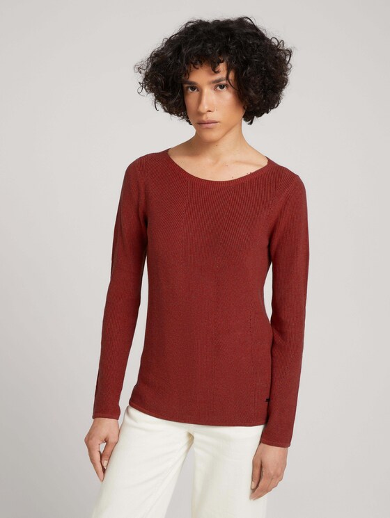 Pullover mit feinem Strickmuster - Frauen - dark maroon red melange Pullover mit feinem Strickmuster - Frauen - dark maroon red melange - 1 - TOM TAILOR
