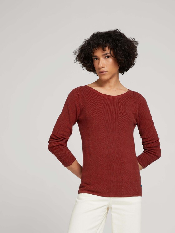 Pullover mit feinem Strickmuster - Frauen - dark maroon red melange Pullover mit feinem Strickmuster - Frauen - dark maroon red melange - 5 - TOM TAILOR