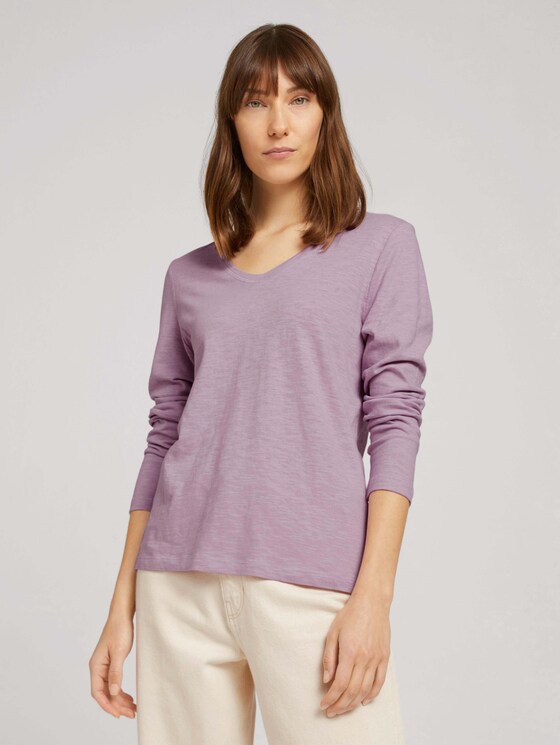 Basic Langarmshirt mit V-Ausschnitt - Frauen - iris flower Basic Langarmshirt mit V-Ausschnitt - Frauen - iris flower - 1 - TOM TAILOR