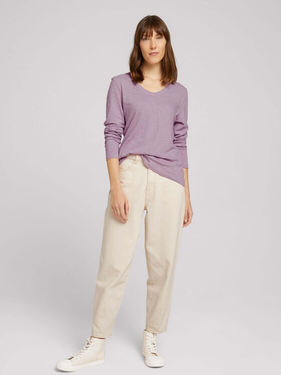 Basic Langarmshirt mit V-Ausschnitt - Frauen - iris flower Basic Langarmshirt mit V-Ausschnitt - Frauen - iris flower - 3 - TOM TAILOR