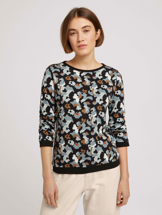Sweatshirt mit Rippbündchen und Faltenlegung an den Ärmeln - Frauen - abstract print Sweatshirt mit Rippbündchen und Faltenlegung an den Ärmeln - Frauen - abstract print - 1 - TOM TAILOR Denim