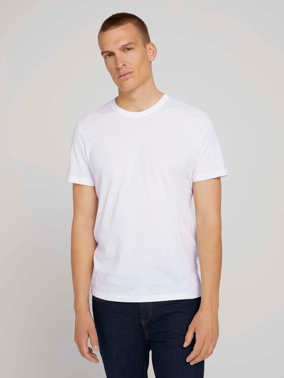 Basic t-shirt in a 3-pack - Men - White Basic t-shirt in a 3-pack - Men - White - 1 - TOM TAILOR
