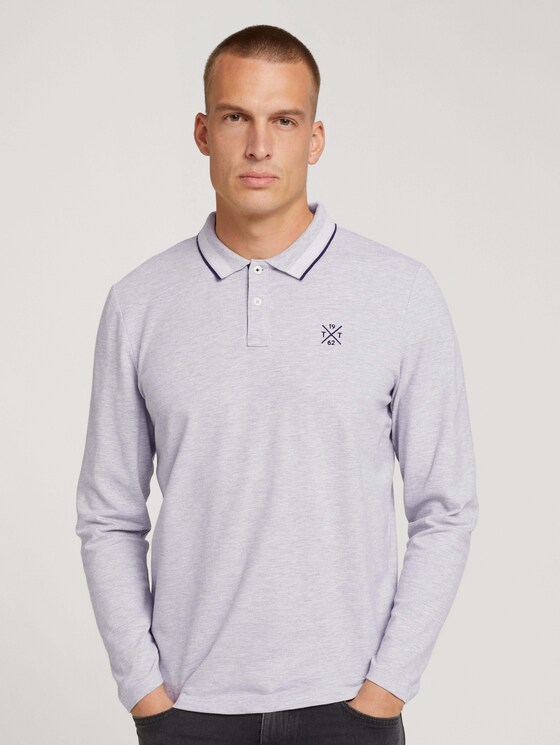 Langarm Poloshirt mit Stickerei - Männer - Light Stone Grey Melange Langarm Poloshirt mit Stickerei - Männer - Light Stone Grey Melange - 1 - TOM TAILOR