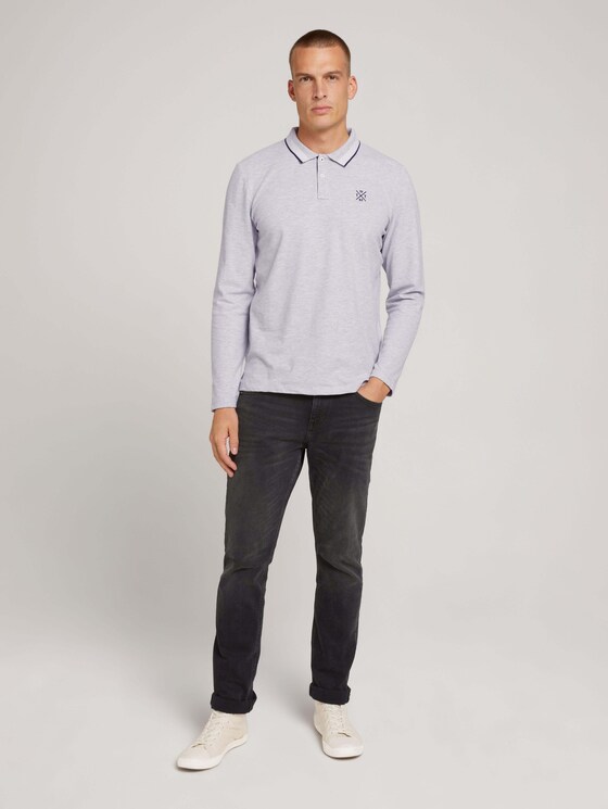 Langarm Poloshirt mit Stickerei - Männer - Light Stone Grey Melange Langarm Poloshirt mit Stickerei - Männer - Light Stone Grey Melange - 3 - TOM TAILOR