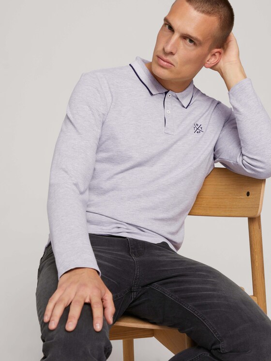 Langarm Poloshirt mit Stickerei - Männer - Light Stone Grey Melange Langarm Poloshirt mit Stickerei - Männer - Light Stone Grey Melange - 5 - TOM TAILOR