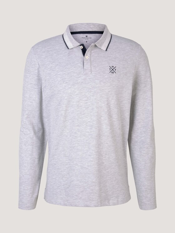 Langarm Poloshirt mit Stickerei - Männer - Light Stone Grey Melange Langarm Poloshirt mit Stickerei - Männer - Light Stone Grey Melange - 7 - TOM TAILOR