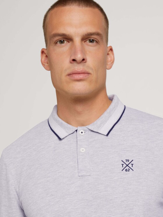 Langarm Poloshirt mit Stickerei - Männer - Light Stone Grey Melange Langarm Poloshirt mit Stickerei - Männer - Light Stone Grey Melange - 9 - TOM TAILOR