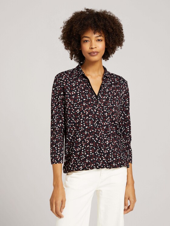 Gemustertes Henleyshirt - Frauen - black small dot design Gemustertes Henleyshirt - Frauen - black small dot design - 1 - TOM TAILOR