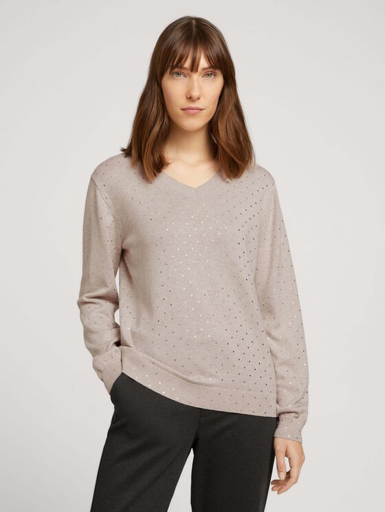 Strickpullover mit Punktemuster - Frauen - beige melange foil dot print Strickpullover mit Punktemuster - Frauen - beige melange foil dot print - 1 - TOM TAILOR