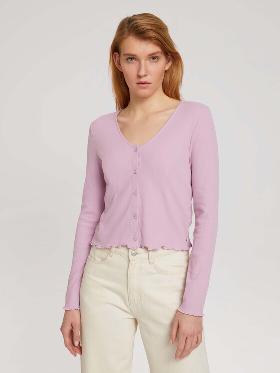Rib knit jacket with ruffled details von Tom Tailor