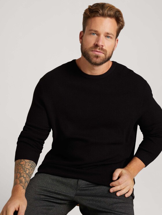 Strukturierter Pullover mit LENZING™ ECOVERO™ - Männer - Black Strukturierter Pullover mit LENZING™ ECOVERO™ - Männer - Black - 5 - Men Plus