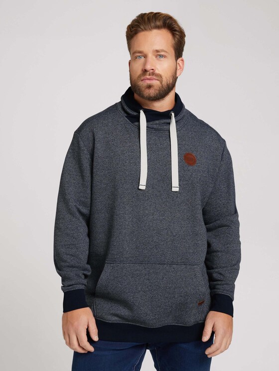 hoodie in a melange look - Men - navy white grindle hoodie in a melange look - Men - navy white grindle - 1 - Men Plus