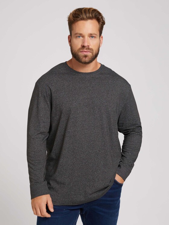 Langarmshirt in Melange-Optik - Männer - offwhite black grindle Langarmshirt in Melange-Optik - Männer - offwhite black grindle - 1 - Men Plus