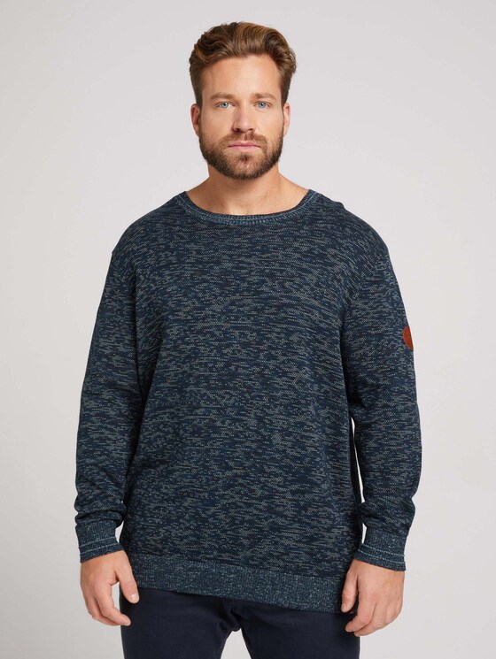 Organic cotton jumper - Men - navy blue shades structure Organic cotton jumper - Men - navy blue shades structure - 1 - Men Plus