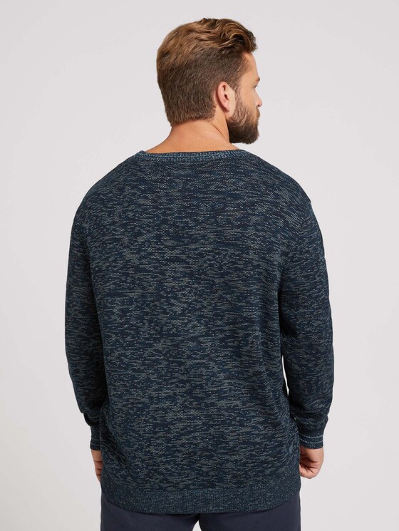 Organic cotton jumper - Men - navy blue shades structure Organic cotton jumper - Men - navy blue shades structure - 2 - Men Plus
