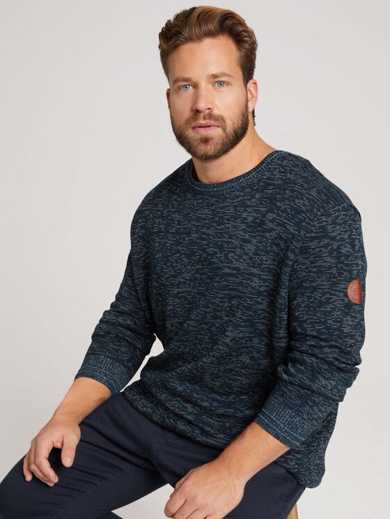 Organic cotton jumper - Men - navy blue shades structure Organic cotton jumper - Men - navy blue shades structure - 5 - Men Plus