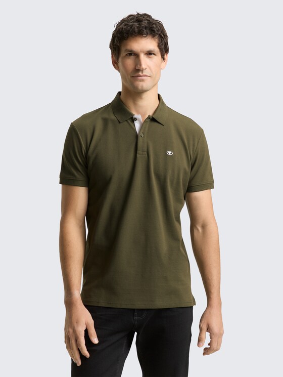 Piqué Poloshirt mit Logo-Stickerei von Men, Deep Forest Green
